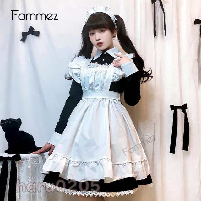 メイド服 コスプレ衣装 ワンピース 長袖 膝丈 エプロン カチューシャ付き クラシカル ロイヤルメイド レディース フリル クラシカル 制服の通販は