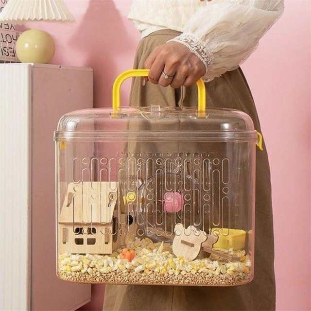 ハムスター キャリーケース 透明 大きめ キンクマ お出かけ キャリー 給水器付き 通院 帰省 移動 避難 持ち運び モルモット デグー うさの通販は