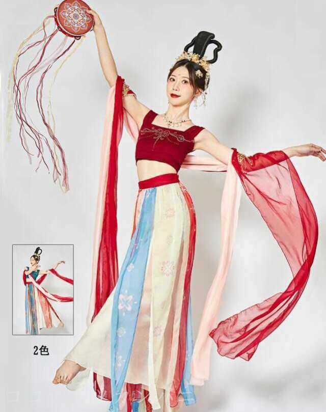 送料無料中華古典舞踊ダンス衣装4点セット 6点セット 中華 敦煌 飛天 天女 飄々 古典ダンス衣装 唐時代 漢服 宮廷舞踊 衣装 中国風 アラの通販は 6,895円