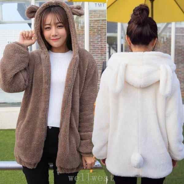 耳付きボアパーカーもこもこボアフリースルームウェア厚手部屋着コートフードジップパーカークマウサギ耳2タイプの通販は