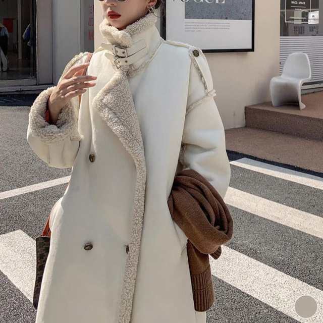 ロングコート レディース 冬 暖かい かわいい ボア コート ムートン アウター 韓国 ロング丈 厚手 襟 ムートンコート 白 スタンドカラーその他アウター