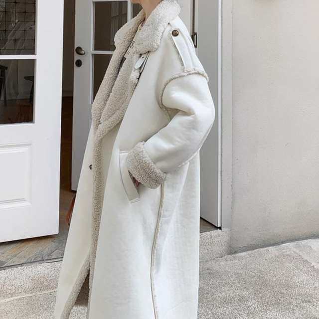 ロングコート レディース 冬 暖かい かわいい ボア コート ムートン アウター 韓国 ロング丈 厚手 襟 ムートンコート 白 スタンドカラー