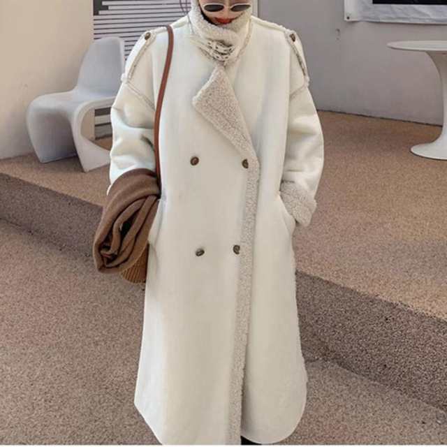 ロングコート レディース 冬 暖かい かわいい ボア コート ムートン アウター 韓国 ロング丈 厚手 襟 ムートンコート 白 スタンドカラー