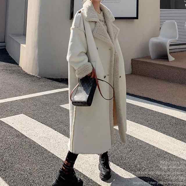 ロングコート レディース 冬 暖かい かわいい ボア コート ムートン アウター 韓国 ロング丈 厚手 襟 ムートンコート 白 スタンドカラー