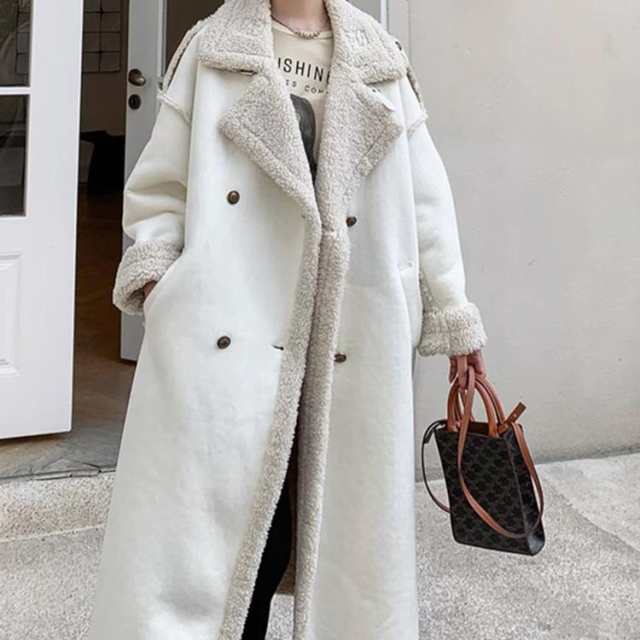 ロングコート レディース 冬 暖かい かわいい ボア コート ムートン アウター 韓国 ロング丈 厚手 襟 ムートンコート 白 スタンドカラー