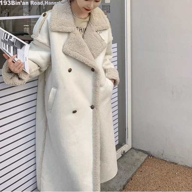 ロングコート レディース 冬 暖かい かわいい ボア コート ムートン アウター 韓国 ロング丈 厚手 襟 ムートンコート 白 スタンドカラー