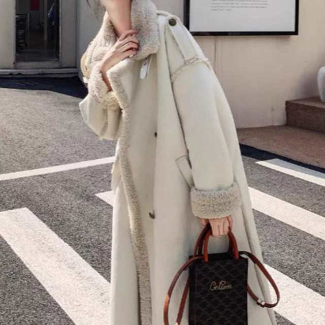 ロングコート レディース 冬 暖かい かわいい ボア コート ムートン アウター 韓国 ロング丈 厚手 襟 ムートンコート 白 スタンドカラー