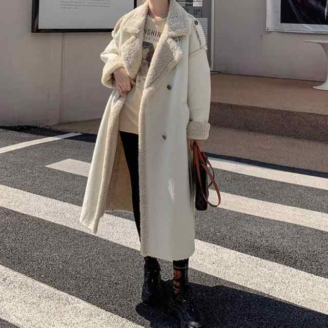 ロングコート レディース 冬 暖かい かわいい ボア コート ムートン アウター 韓国 ロング丈 厚手 襟 ムートンコート 白 スタンドカラー