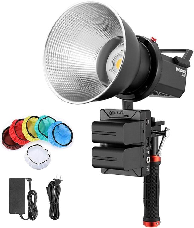 FL80 80WパワーインユアハンドLEDビデオライト、CRI 96 + / TLCI 95 +、5 FXエフェクト、サイレントモード、2XNP970リチウム電池付きの通販は