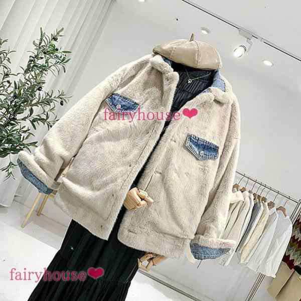 レディース デニムジャケット ファー あったか オーバーサイズ デニムジャケット レディース デニム ジャケット オーバーサイズ