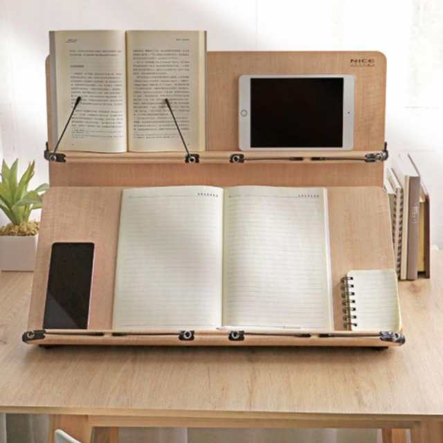 ブックスタンド 読書台 書見台 学習台 本立て 傾斜台 木製 大きいサイズ バリなし 片手でページをめくる ブッククリップ 14段階高さ調整の通販は