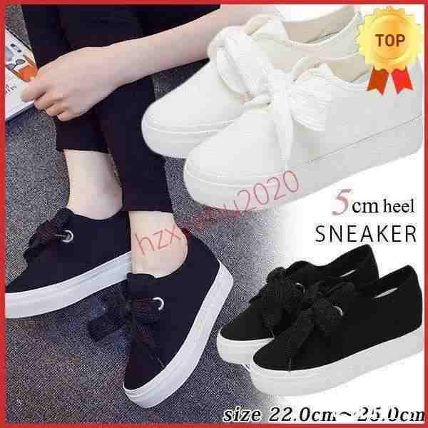 スニーカーリボン蝶結び白レースローカットインヒールカジュアルシューズ厚底スニーカースリッポンスリップオンの通販は