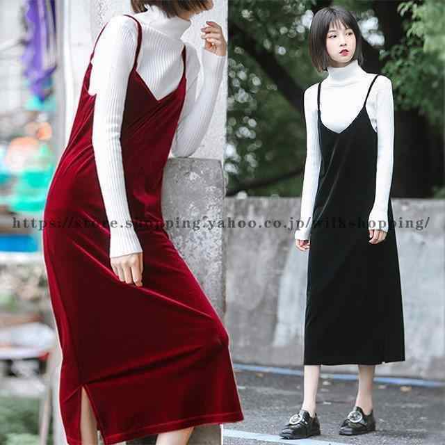 ベロア キャミワンピ ワンピース 韓国 ジャンパースカート スカート ミモレ丈 ロング丈 キャミソール タイト レディース 大きいサイズ 秋 冬の通販は 5,220円