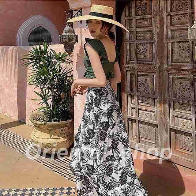 水着レディースビキニ巻きスカート付き短パン肩フリル体型カバーママ水着リゾート海外旅行ハワイグアム沖縄10代20代30代40代50代の通販は