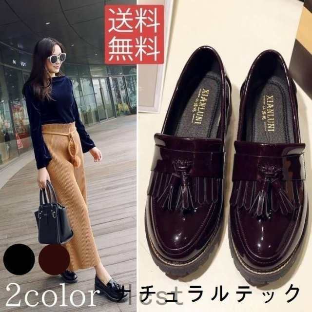 厚底 ローファー ヒール エナメル タッセル 厚底ローファー レディースローファー プラットフォームシューズ レディースシューズ レディの通販は 5,718円