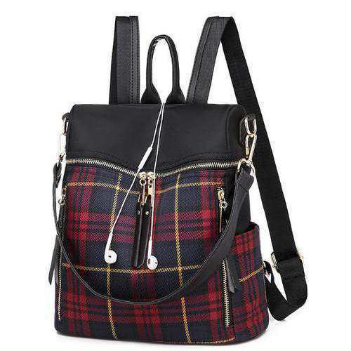 送料無料 リュックサック　レディース　高品質　おしゃれ　チェック柄　レッド　赤　大容量 5,487円