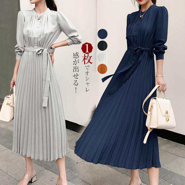 ロング丈ワンピース セレモニースーツ レディース ママ プリーツ 母親 フォーマル 入学式ワンピース スリム シンプル 入園式 長袖の通販は 5,229円