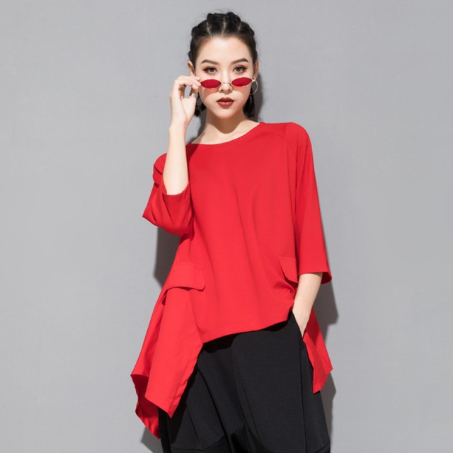 シャツ レディース Tシャツ トップス 半袖 5分袖 モード系 個性的 アシンメトリー 大人 きれいめ ゆったり ルーズ おしゃれ 黒 春夏の通販は 6,673円