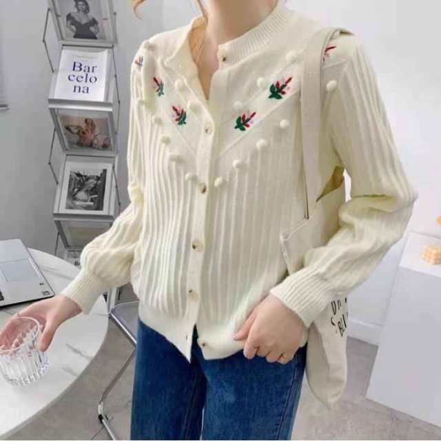 カーディガン レディース トップス アウター ニットカーディガン 刺繍 刺繍入りニット 長袖 羽織り コーデ コート ショットコート 秋 可の通販は 5,488円