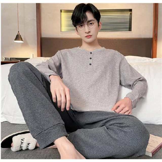 パジャマ メンズ 長袖 綿 コットン ナイトウェア トップス パンツ カジュアル 寝巻き シンプル 男性用セットアップ 上下セット 春 夏 秋の通販は 6,698円