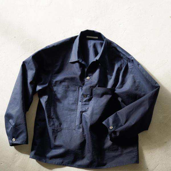 COUPON配布中 HATSKI / Pullover Work Shirt HTK-24030 NAVY ハツキ　ワークシャツ　長超綿スーピマコットン