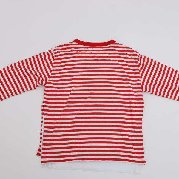 COUPON配布中 　MEYAME / BORDER DOUBLE LONG SLEEVE TEE 　WHITE*RED　 メヤメ　Tシャツ　長袖