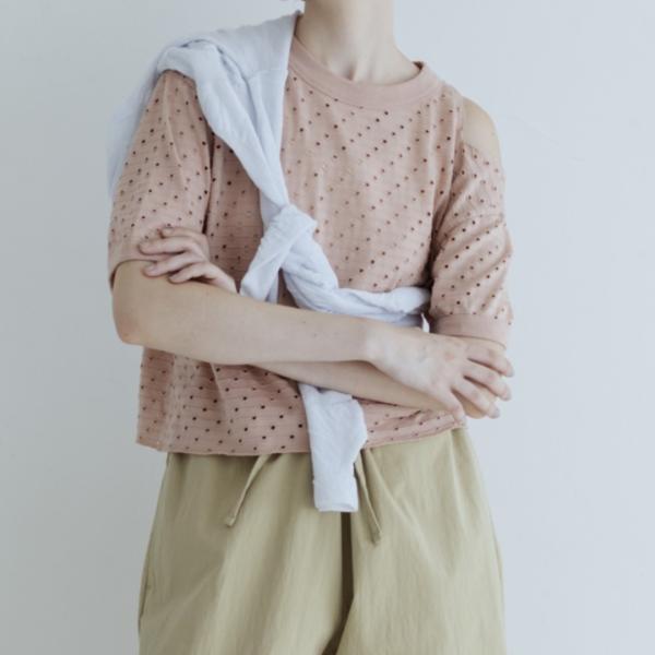 売れ筋商品|||MEYAME / DOT HOLE JACQUARD TEE PINK メヤメ　Tシャツ COUPON配布中 予約商品 COUPON配布中 MEYAME / DOT HOLE JACQUARD TEE PINK