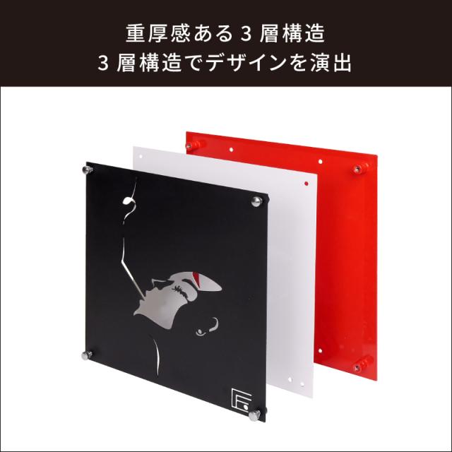 岐阜鉄の匠 【国産/日本製】 鉄脚 スチール アイアン ウォールデコ 壁飾り 壁掛けアート作品 Smoking Lady 3層構造 (黒/白/赤) LED光源付 撥水加工_5