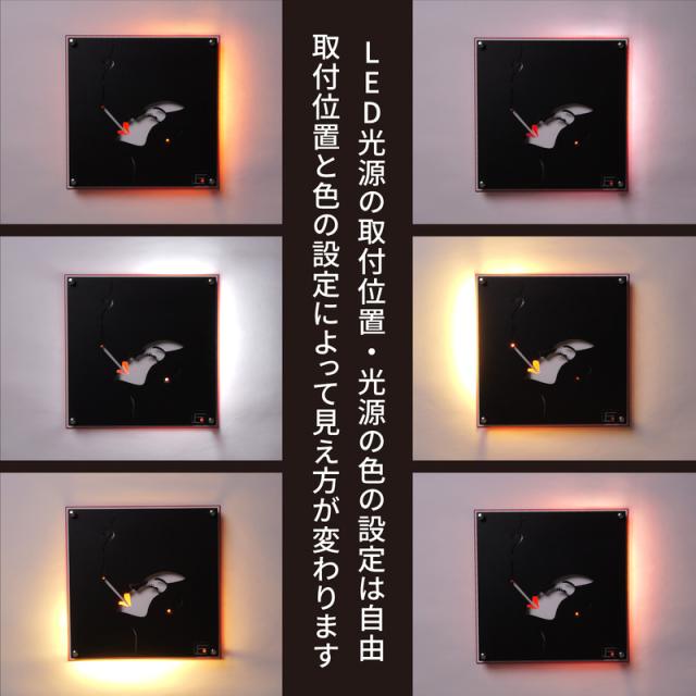 岐阜鉄の匠 【国産/日本製】 鉄脚 スチール アイアン ウォールデコ 壁飾り 壁掛けアート作品 Smoking Lady 3層構造 (黒/白/赤) LED光源付 撥水加工_7