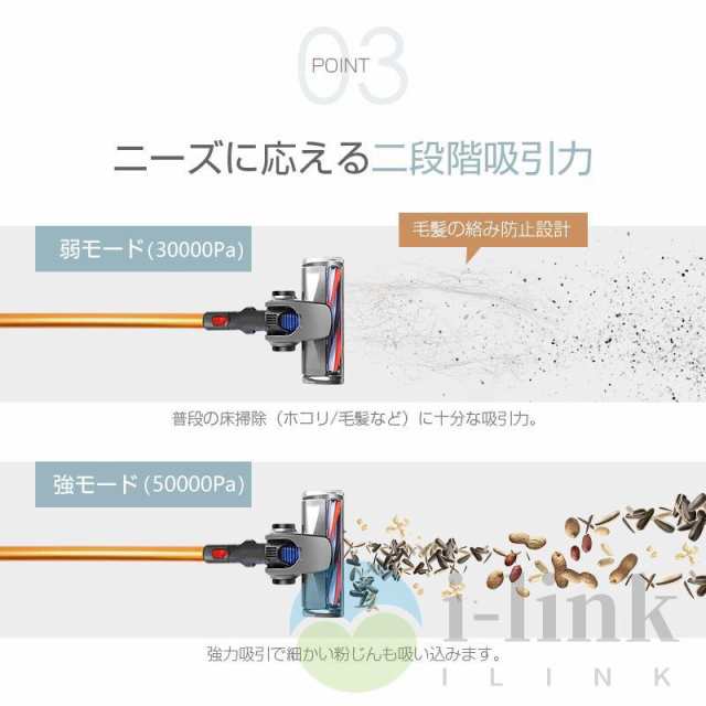 掃除機 コードレス スティック型 50000Pa ハイパワー 強力吸引 4WAY