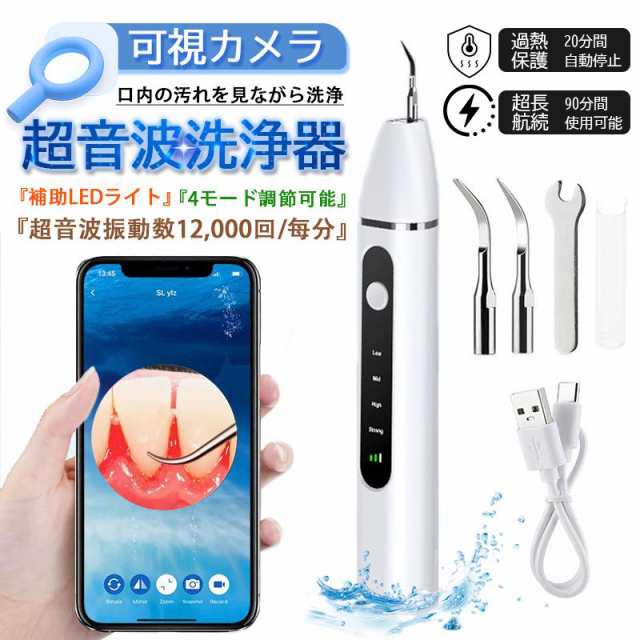 超音波 歯石取り 口腔洗浄器 カメラ付き 内視鏡 電動超音波スケーラー 高周波振動 電気歯洗浄機 歯茎 歯垢 USB充電式 4つモード調節 生活防水 歯石除去 口臭防止