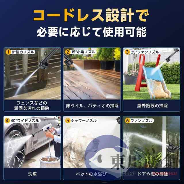 高圧洗浄機 コードレス 充電式  バッテリー互換対応 家庭用 業務用 3段階調整 6in1 軽量 8.0MPa ポータブル 強力噴射 自吸式 洗車機 電動工具