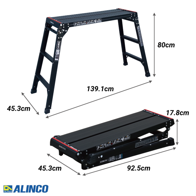 アルインコ(ALINCO) アルミ足場台3段 ブラック PXGV910BK 幅45.3×奥行139.1×高さ80cm 洗車 掃除 日曜大工 DIY はしご 脚立_4