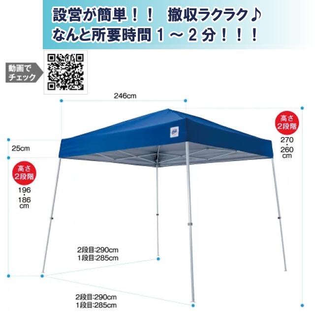 イージーアップテント E-ZUP ビスタ DMJ29-24 サイズ2.9m×2.9m ブルー【日除けテント タープテント アウトドア レジャー バーベキュー BBQ キャンプ 野外 イベント 運動会 体育祭 熱中症対策 】