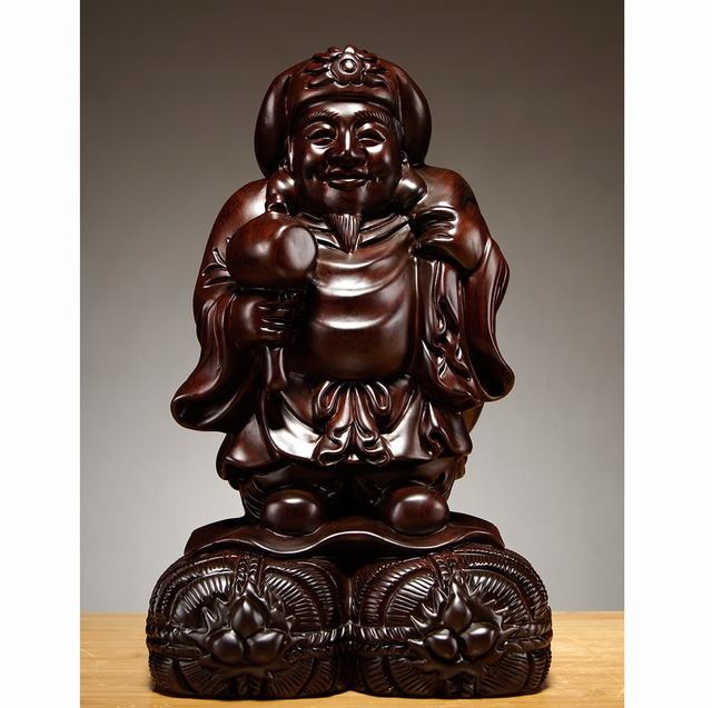 黒檀 木彫 大黒天 福の神 鎮宅辟邪 手作り招財開運 置物 精密細工 工芸品