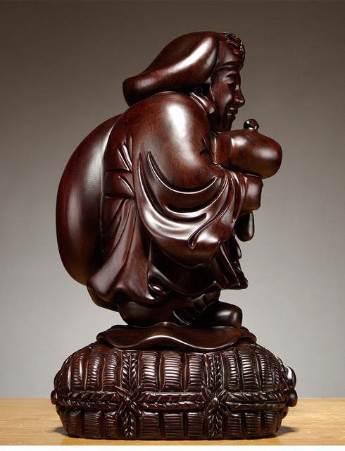 黒檀 木彫 大黒天 福の神 鎮宅辟邪 手作り招財開運 置物 精密細工 工芸品