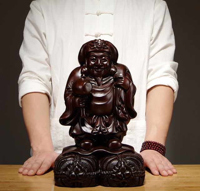 黒檀 木彫 大黒天 福の神 鎮宅辟邪 手作り招財開運 置物 精密細工 工芸品