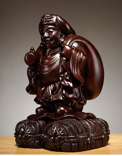 黒檀 木彫 大黒天 福の神 鎮宅辟邪 手作り招財開運 置物 精密細工 工芸品