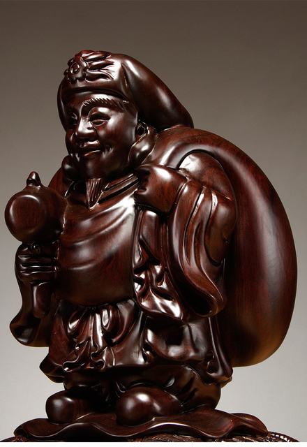 黒檀 木彫 大黒天 福の神 鎮宅辟邪 手作り招財開運 置物 精密細工 工芸品