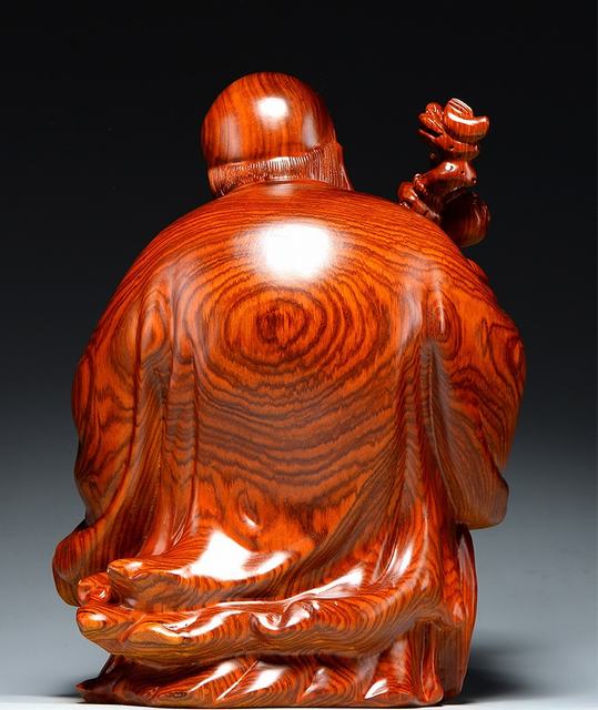 木彫仏像 七福神 置物 福禄寿 木像 木製フィギュア 黄花梨 花梨木 高級天然カリン材 神像 仏像コレクション 木彫り置物 (高さ：15cm)