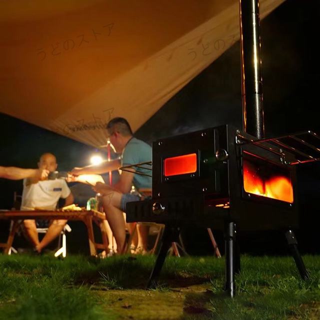 薪ストーブ ウッドストーブ １台多役　暖房ストーブ アウトドア コンロ テント用　ストーブ キャンプ 焚火台 折り畳 屋外調理 煙突付