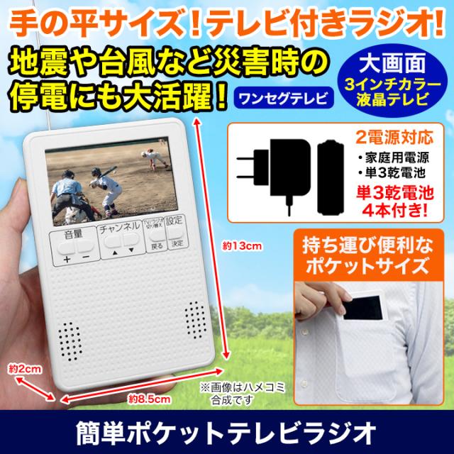 テレビ受像機 ラジオ受信機 小型 好いたらしい生きて行く 飾り気の無いポケットテレビラジオ+乾電池4本 携帯型テレビ受像機 防災テレビ受像機 ワンセグ 持っていくテレビ受像機 車