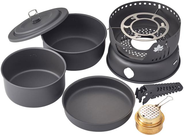 ロゴス LOGOS アウトドア アルコールバーナー&クッキングセット キャンプ キャンプ用品 卓上 野外 防災用品 バーベキュー BBQ ファミリー向け クッカー コンロ付き 登山 鍋 アルミ  83010023