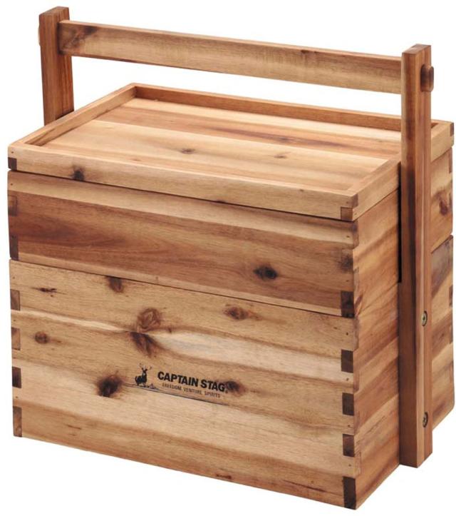 キャプテンスタッグ CAPTAIN STAG アウトドア CSクラシックス 木製おかもち2段 フタ付  UP-2004  UP2004