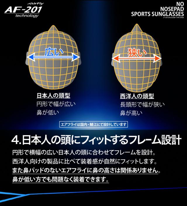 エアフライ Airfly エアフライ Air Fly AF-201 C-5 スカイブルー サングラス ノーズパッド無し 鼻 汗 顔幅 調節 フィット テンプル ステンレス芯 熱中症対策 AF201C5_7