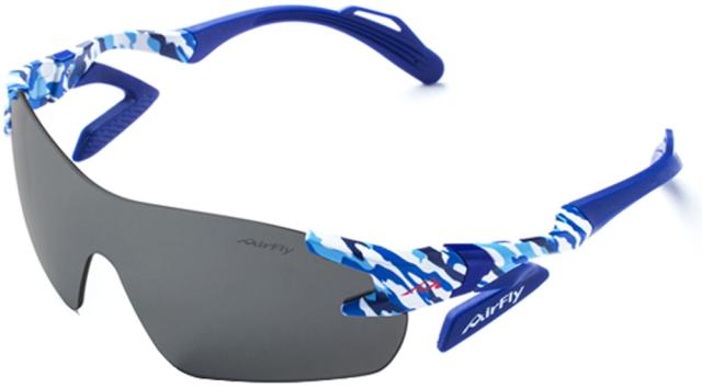 エアフライ Airfly 鼻パッドの無いスポーツサングラス ブルーカモフラージュ メガネ 鼻パッドなし 紫外線防止 プロ アマ ジュニア サイドパッド ストレスフリー 特許 熱中症対策  AF301C4P