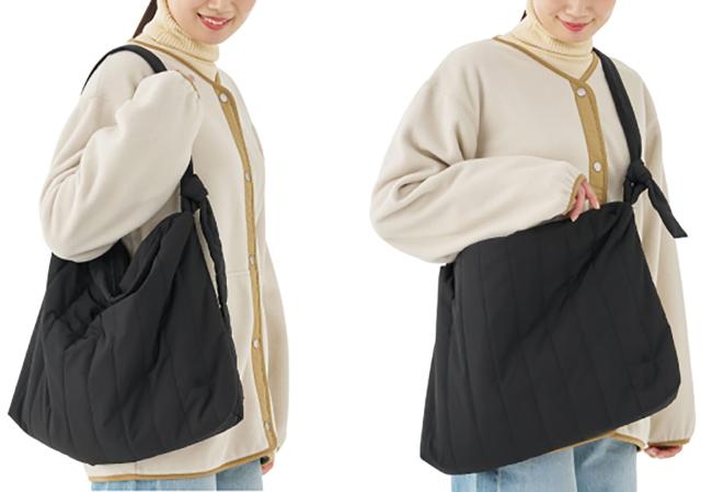 ロゴス LOGOS アウトドア LOGOS ニュースペーパーキルトバック-BE ブラック ショルダーバッグ キルティング デイリーユース 中綿 大容量 軽量 ポケット付き 斜め掛け 通勤 通学  37410409_4