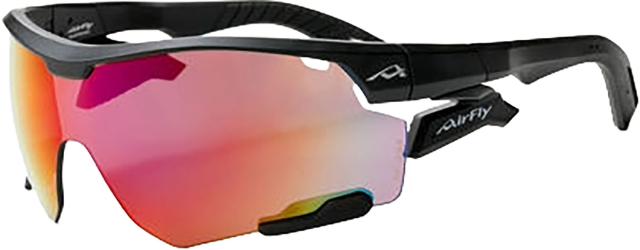 エアフライ Airfly 鼻パッドがないスポーツサングラス AF-30X C-1 ブラックマット スポーティシェイプ 7 カーブ ゴールドミラーレンズ装着  AF30XC1