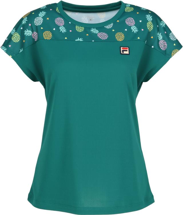 フィラ FILA テニス ゲームシャツ レディース ウィメンズ 女性 テニスウェア Tシャツ トップス 半袖 メッシュ 吸水 速乾 UVカット 汗染み防止 総柄 ワッフル 春夏 涼しい CZ6SGW007