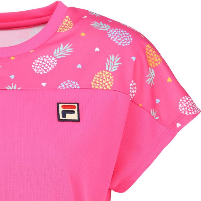 フィラ FILA テニス ゲームシャツ レディース ウィメンズ 女性 テニスウェア Tシャツ トップス 半袖 メッシュ 吸水 速乾 UVカット 汗染み防止 総柄 ワッフル 春夏 涼しい CZ6SGW007_12